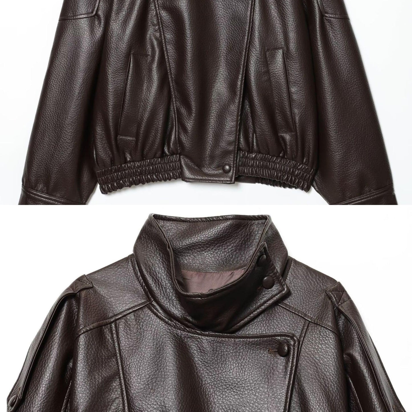 FindThy Women’s Oversized Faux Leather Jacket Casual High Collar Long Sleeve Zip Up Fall Fashion Motorcycle Coats(4201-BrownA1-S-LB)