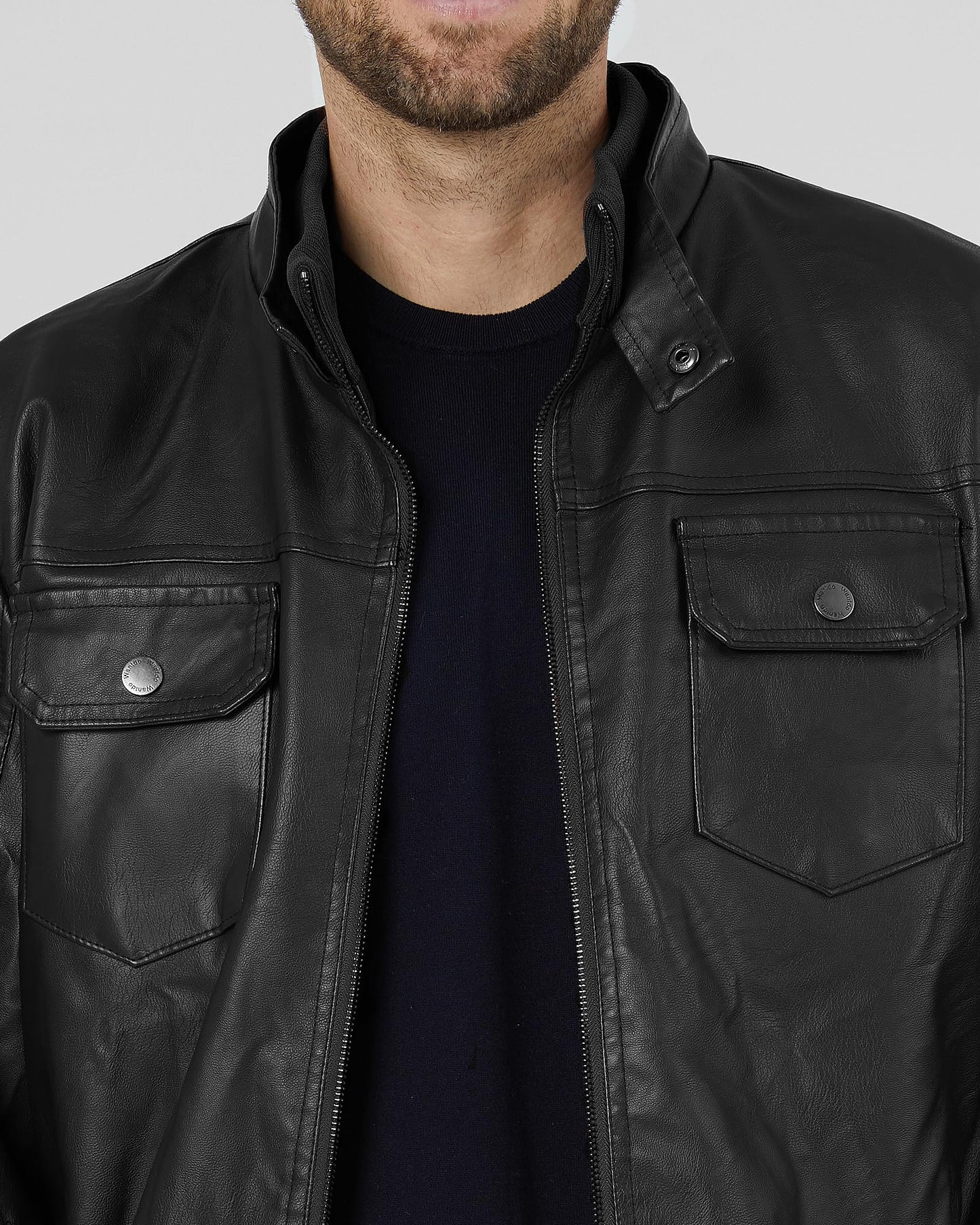 Wantdo Men's Faux Leather Motorcycle Jacket Slim Fit Warm Winter Jackets with Removable Hood Black Large