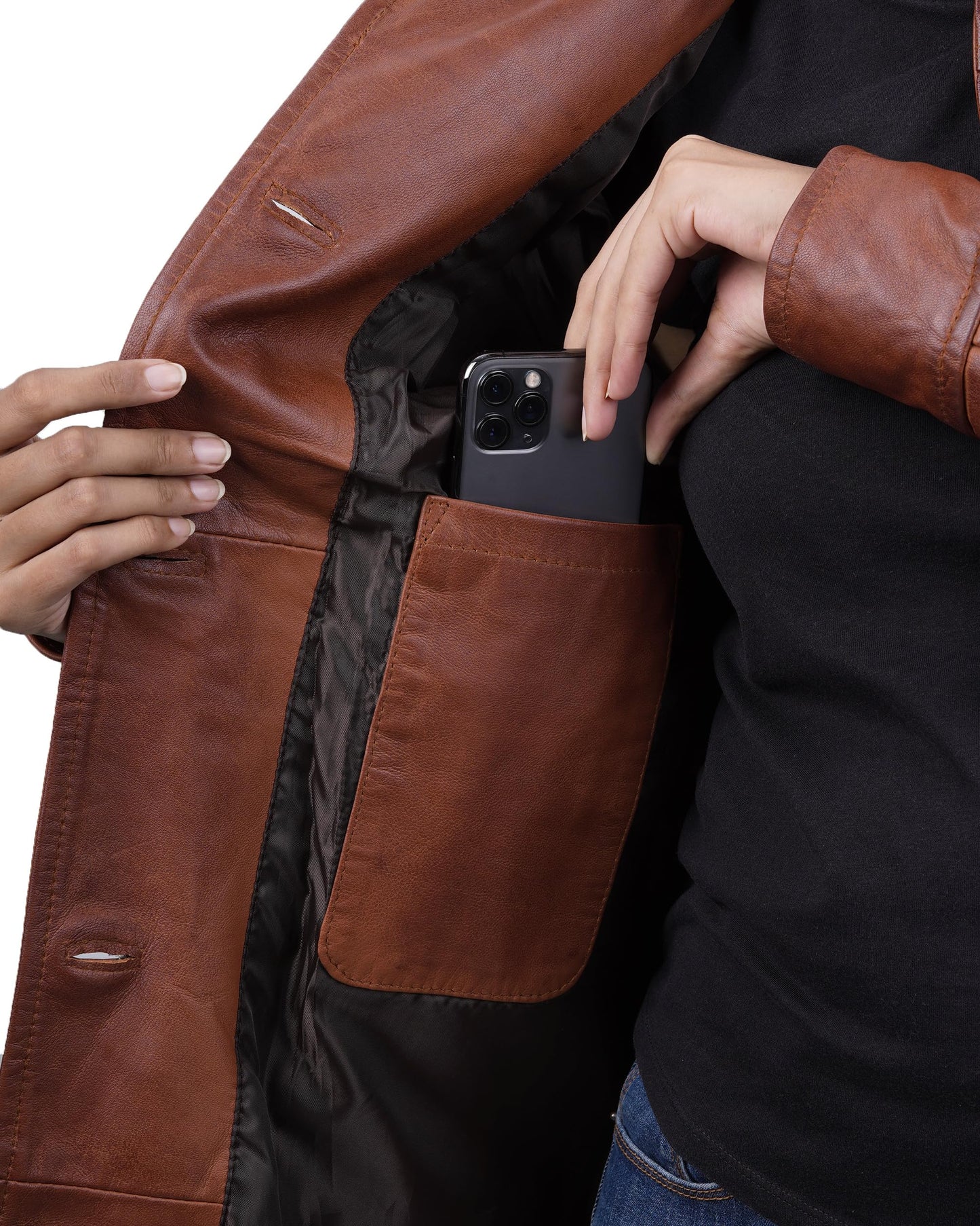 Decrum Womens Blazer Leather Jacket - Brown Leather Coats | [1515032] Kandis Cognc, S