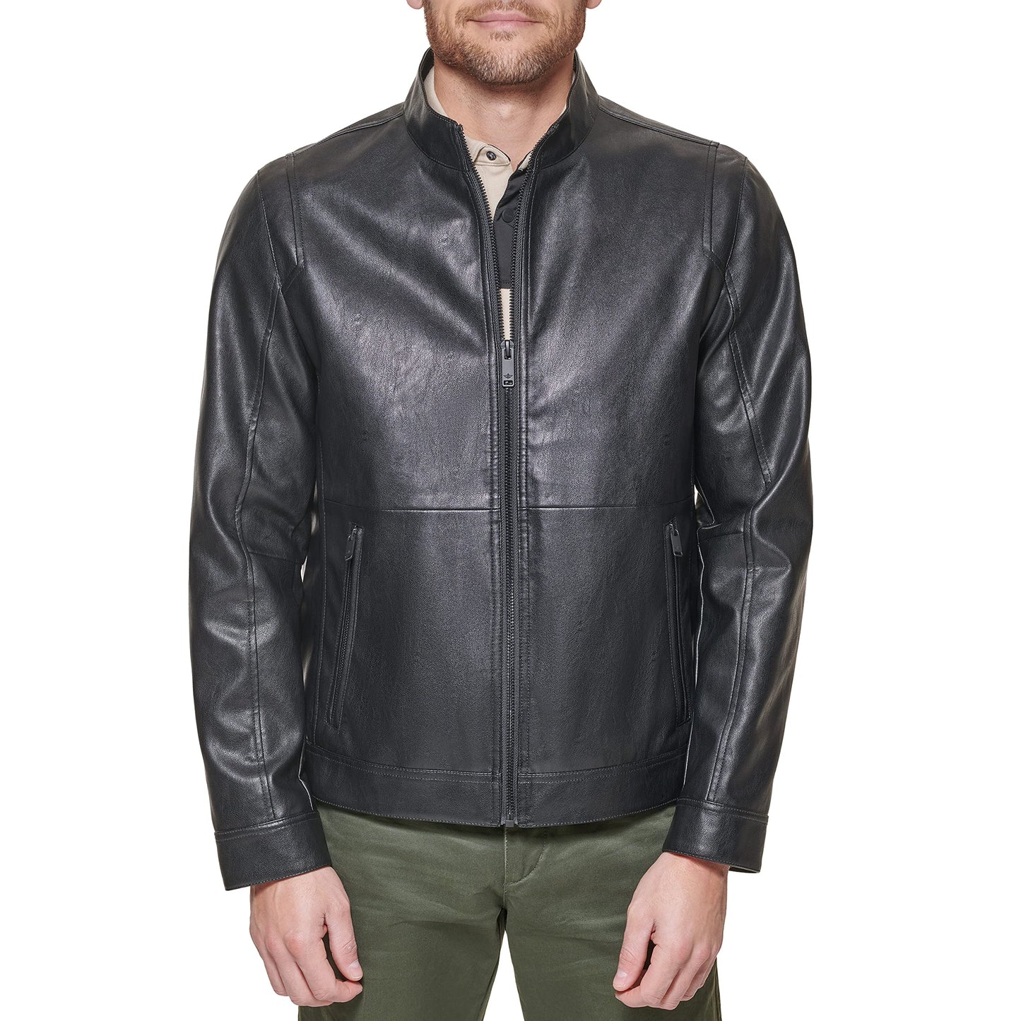 Dockers Men's The Dylan Faux Leather Racer Jacket, black, Large