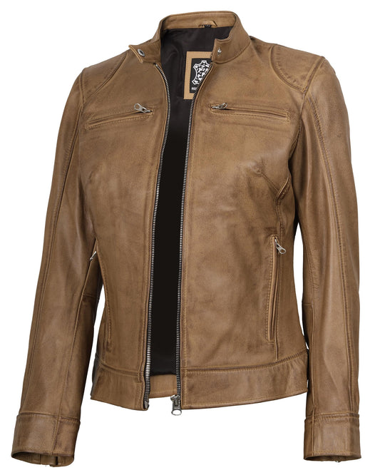 Decrum Leather Jacket Moto - Women Leather Jacket | [1326823] Ddge Camel, M