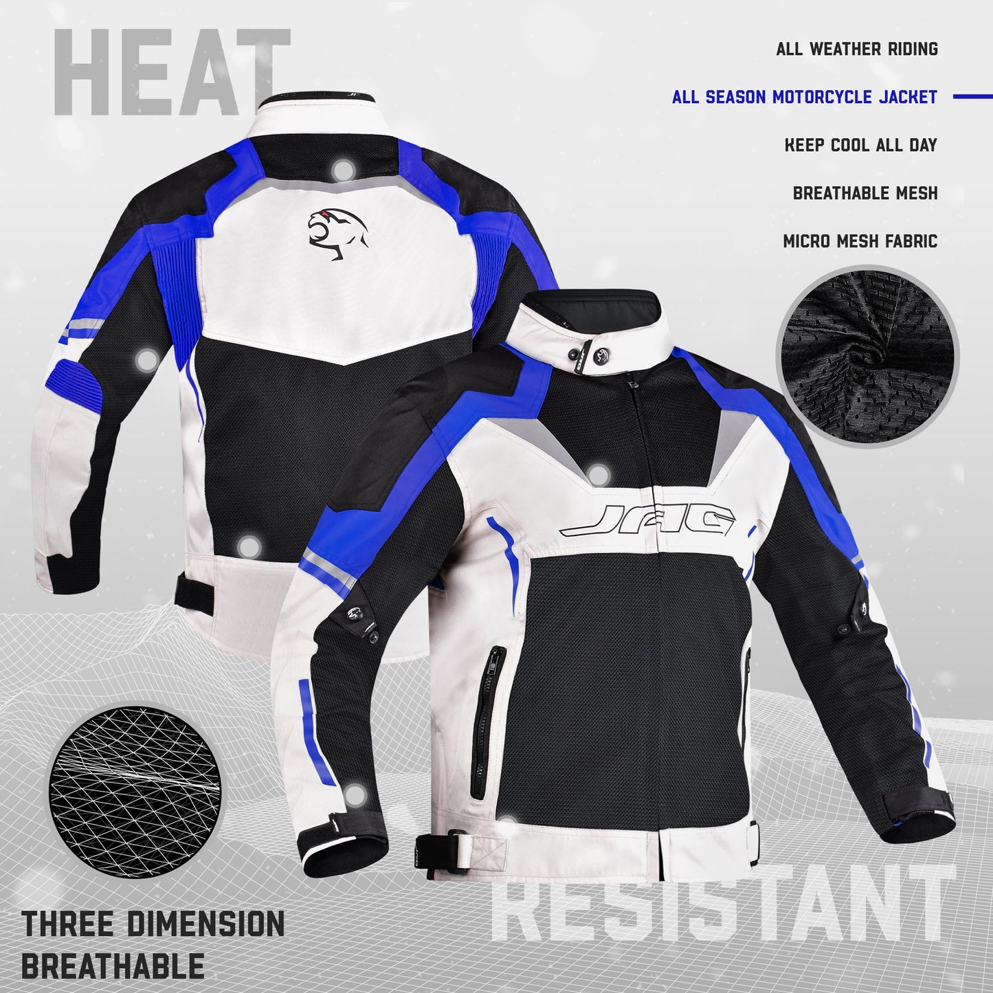 J.A.G. JAG Mesh Motorcycle Biker Jacket-CE Level 1 Armor Motorbike Jacket Men-High Visibility Riding Jacket with Armor (US, Alpha, XX-Large, Regular, Regular, Blue)