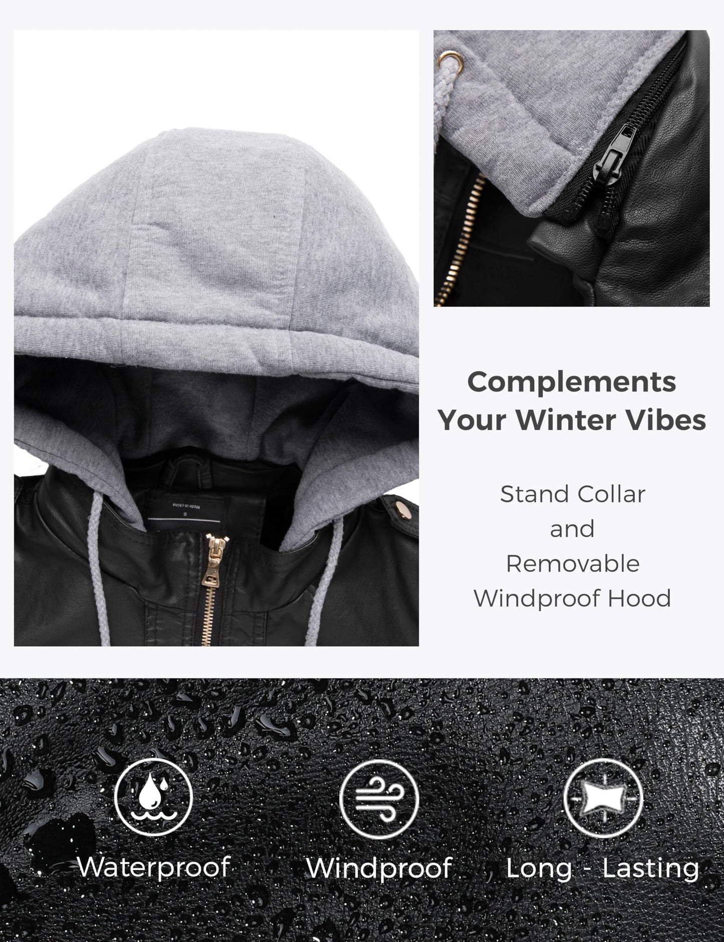 wantdo Women's Zipped Moto Faux Leather Jacket Casual Short Coat Outwear Black L
