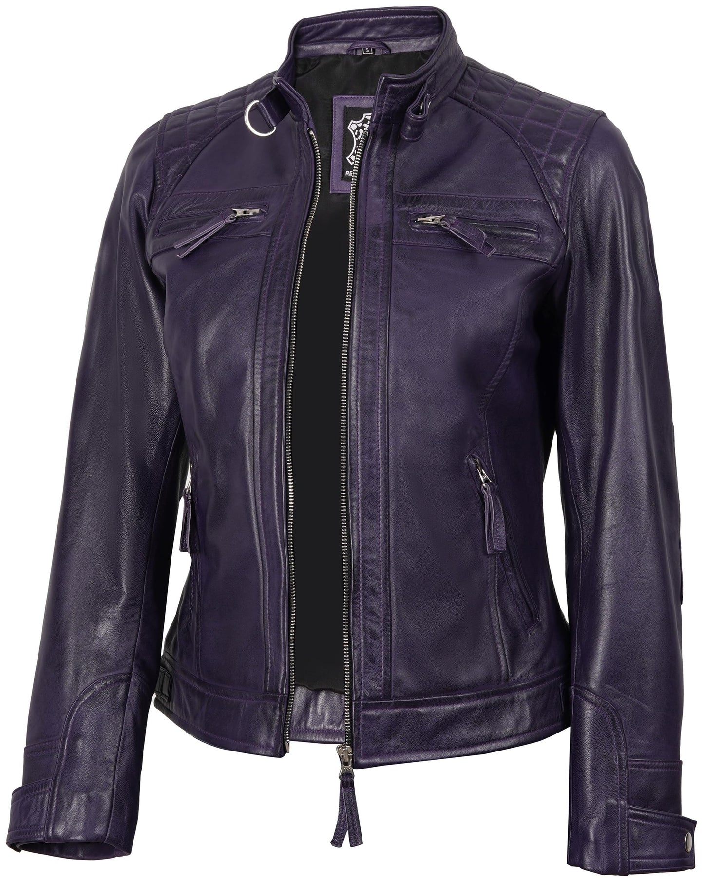 Decrum Women's Leather Biker Jacket - Purple Leather Jacket | [1315423] Diamond Purple, M