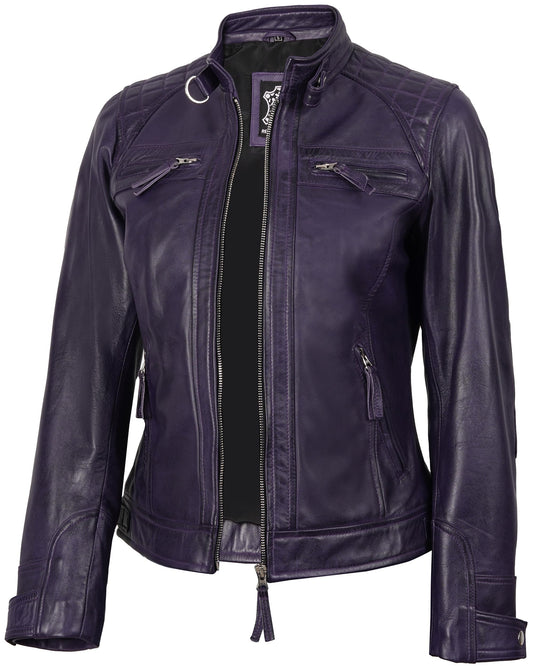 Decrum Women's Leather Biker Jacket - Purple Leather Jacket | [1315423] Diamond Purple, M