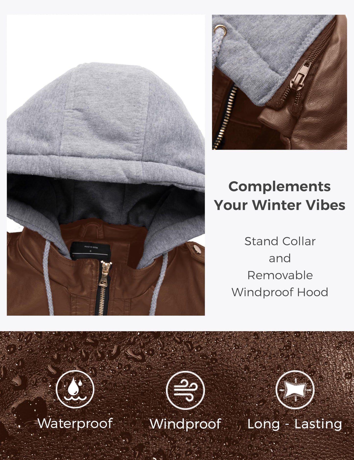 wantdo Women's Faux Leather Jackets Zip Up Motorcycle Short PU Outwear Khaki L