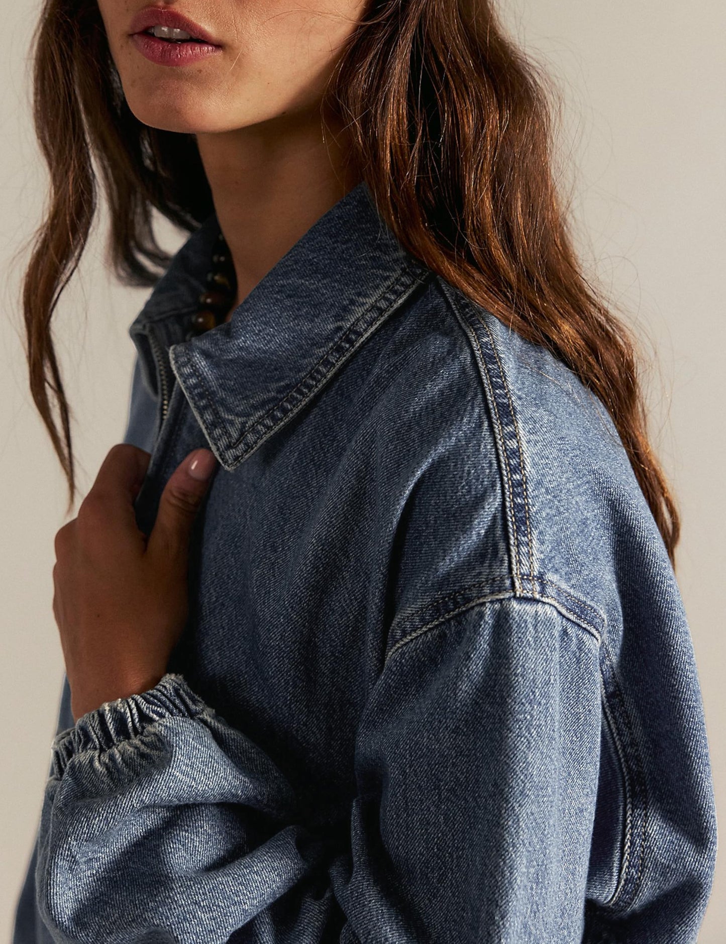 Bell Princess Womens Denim Jackets Long Sleeve Zip Up Elastic Hem Classic Loose Jean Bomber Jacket Outfit(0135-Blue-S)