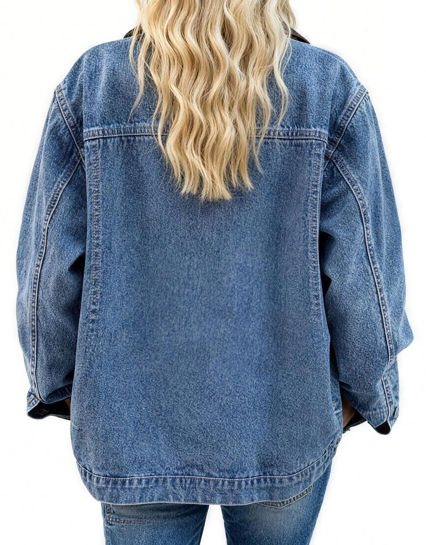 EMMIOL 025 Oversized Jean Jacket Women, Y2K Denim Fall Jackets Coat Vintage Trendy Relaxed Fit,Light Blue+L