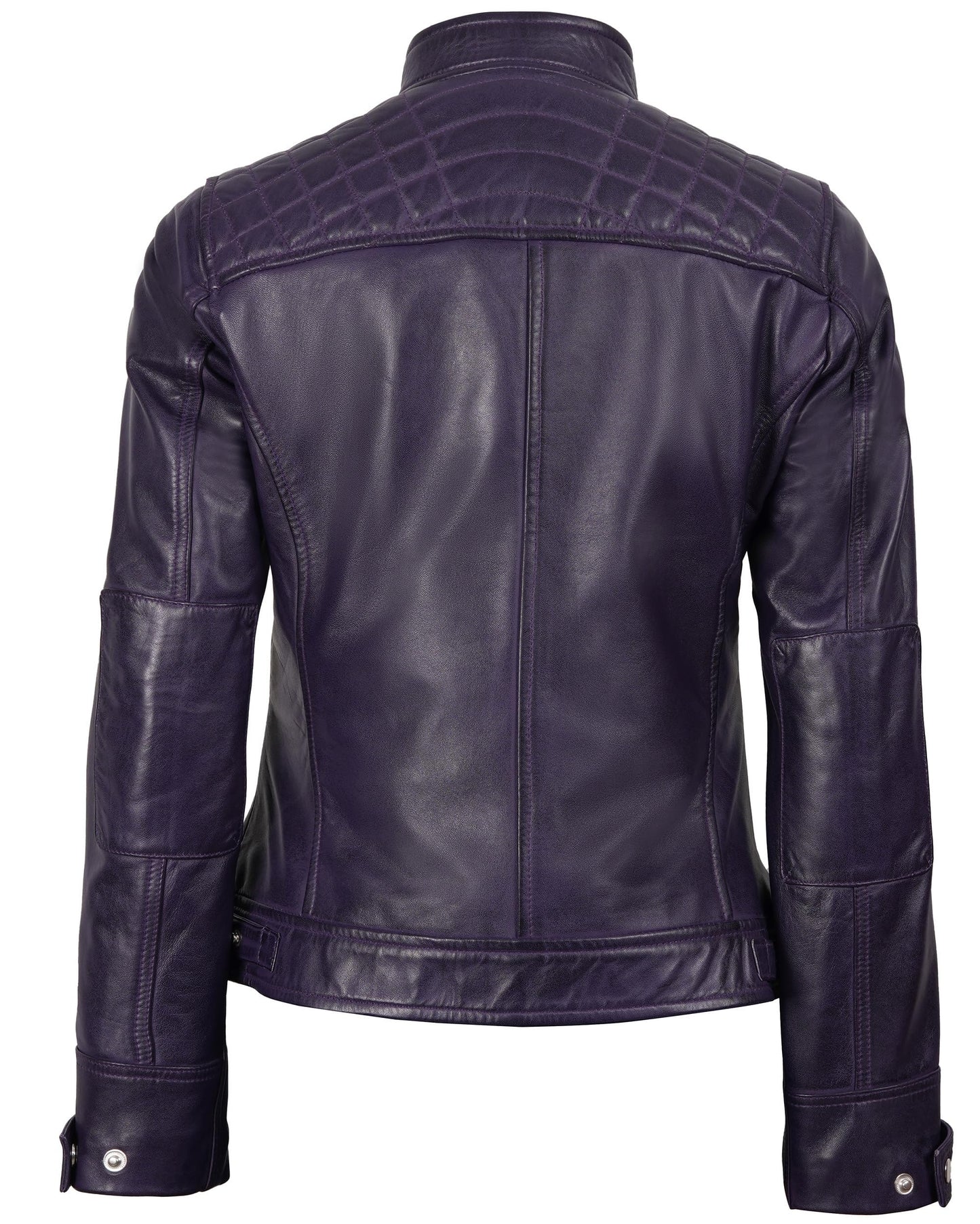 fjackets Real Leather Jacket Women - Cafe Racer Slim Fit Black Stand Collar Jackets For Womens | [1315426] Diamond1 Purple, 2XL