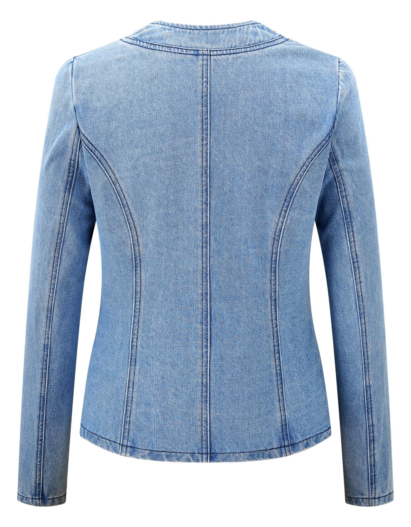 Kedera Women's Pearl Denim Jacket Long Sleeve Collarless Rivet Short Denim Coat with Pockets