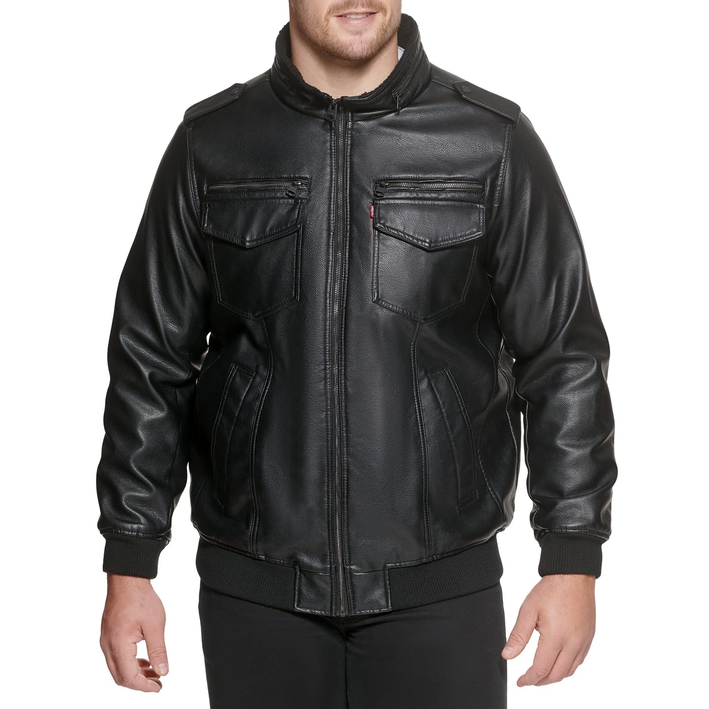Levi's Men's Vintage Deer Faux Leather Aviator Bomber (Standard and Big & Tall), Black, 5X Big