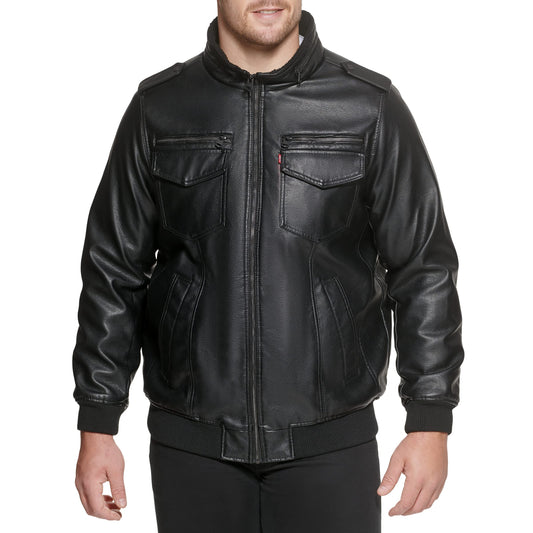 Levi's Men's Vintage Deer Faux Leather Aviator Bomber (Standard and Big & Tall), Black, 5X Big