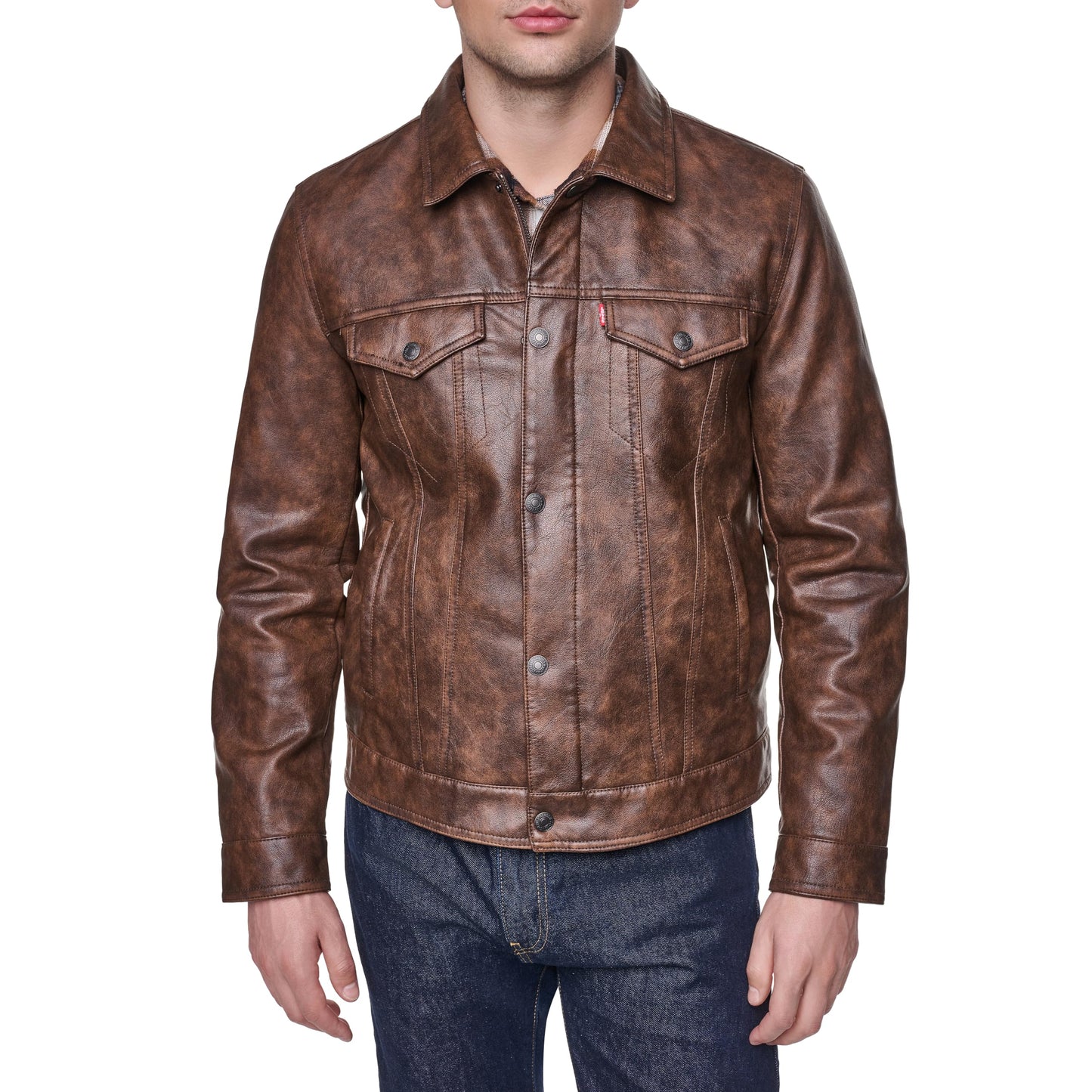 Levi's Men's Faux Leather Classic Trucker Jacket, Caramel, Large