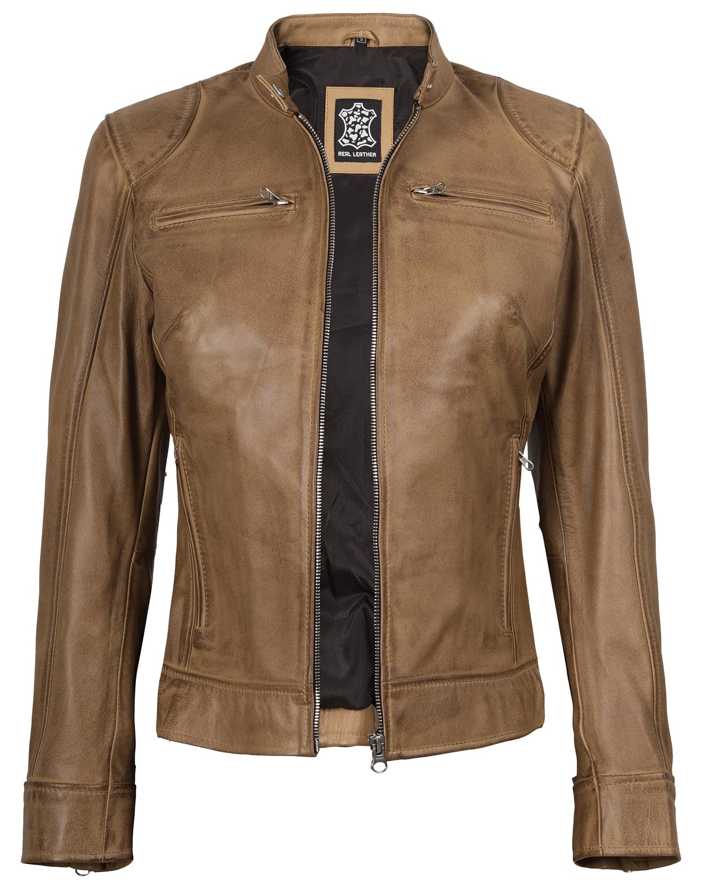 Decrum Leather Jacket Moto - Women Leather Jacket | [1326823] Ddge Camel, M