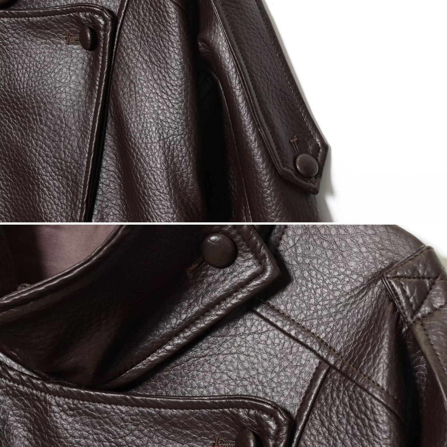 FindThy Women’s Oversized Faux Leather Jacket Casual High Collar Long Sleeve Zip Up Fall Fashion Motorcycle Coats(4201-BrownA1-S-LB)