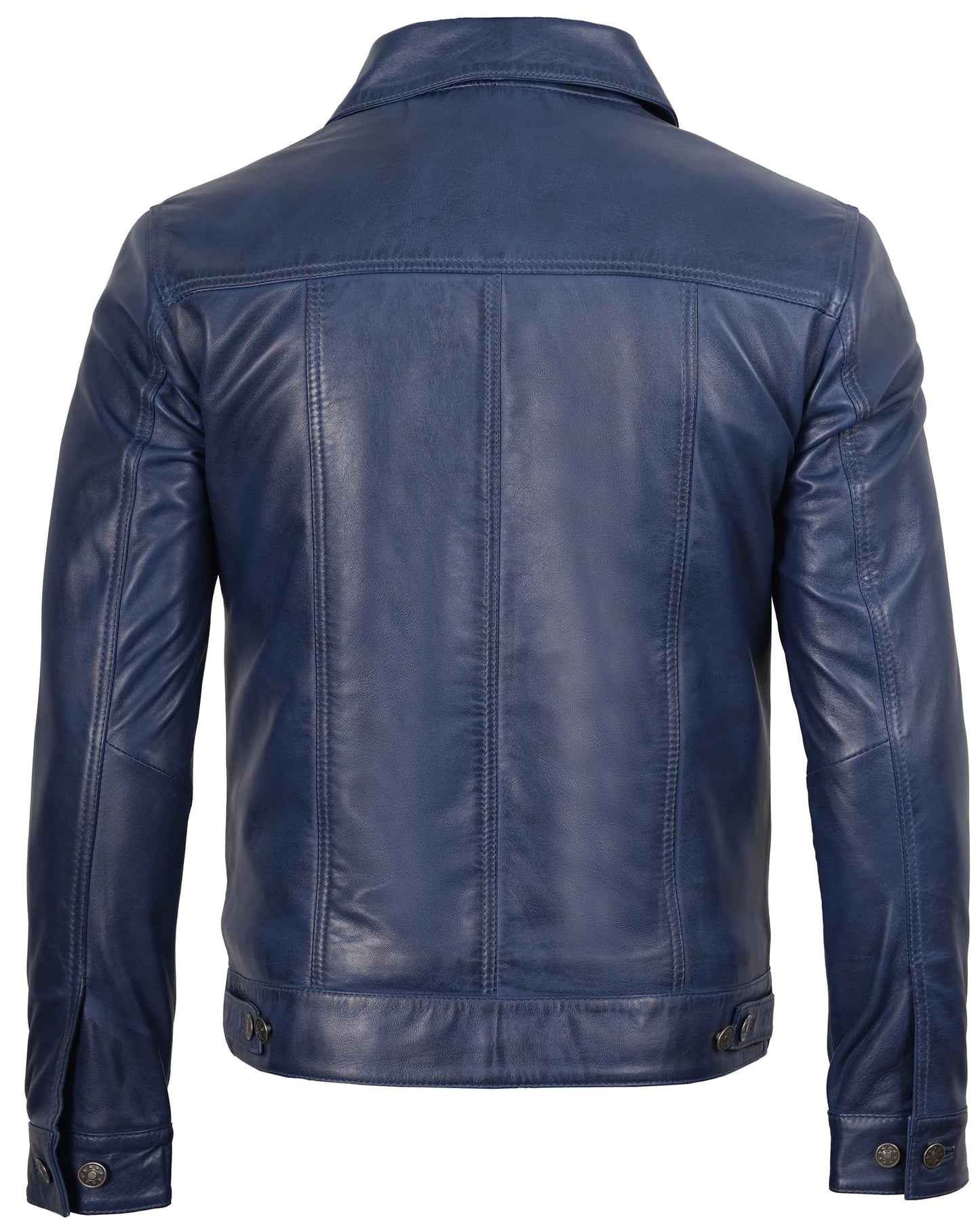 Decrum Men's Leather Jackets Shirt Vintage Collar | [1107333] Blue Frnando, M