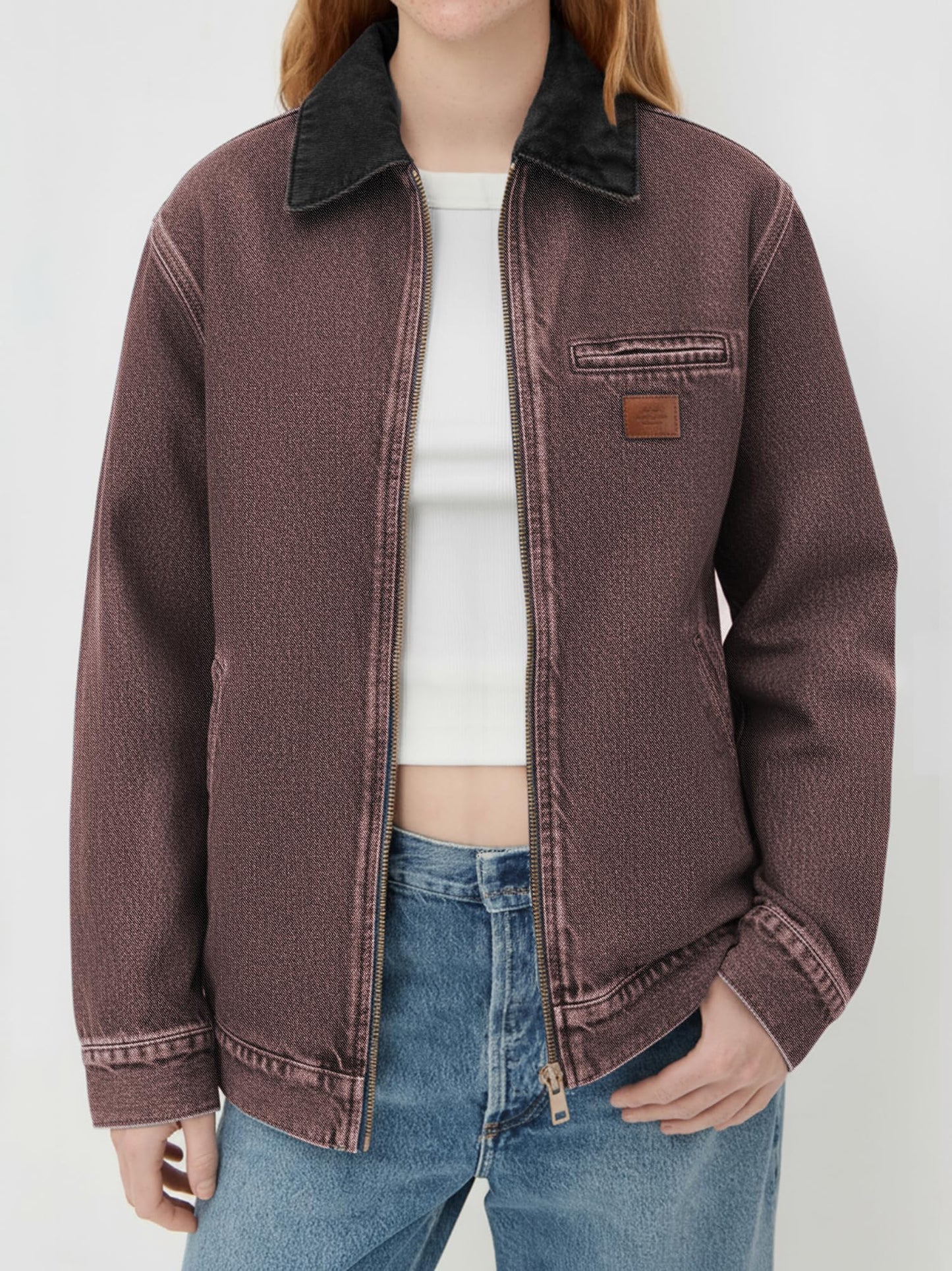 EMMIOL Barn Jean Jacket for Women Cropped Zip Up Denim Jackets