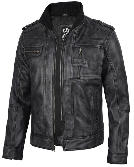 Blingsoul Real Leather Jacket Men- Black Leather Jacket for Men | [1108763] Tavares Distressed Black, M