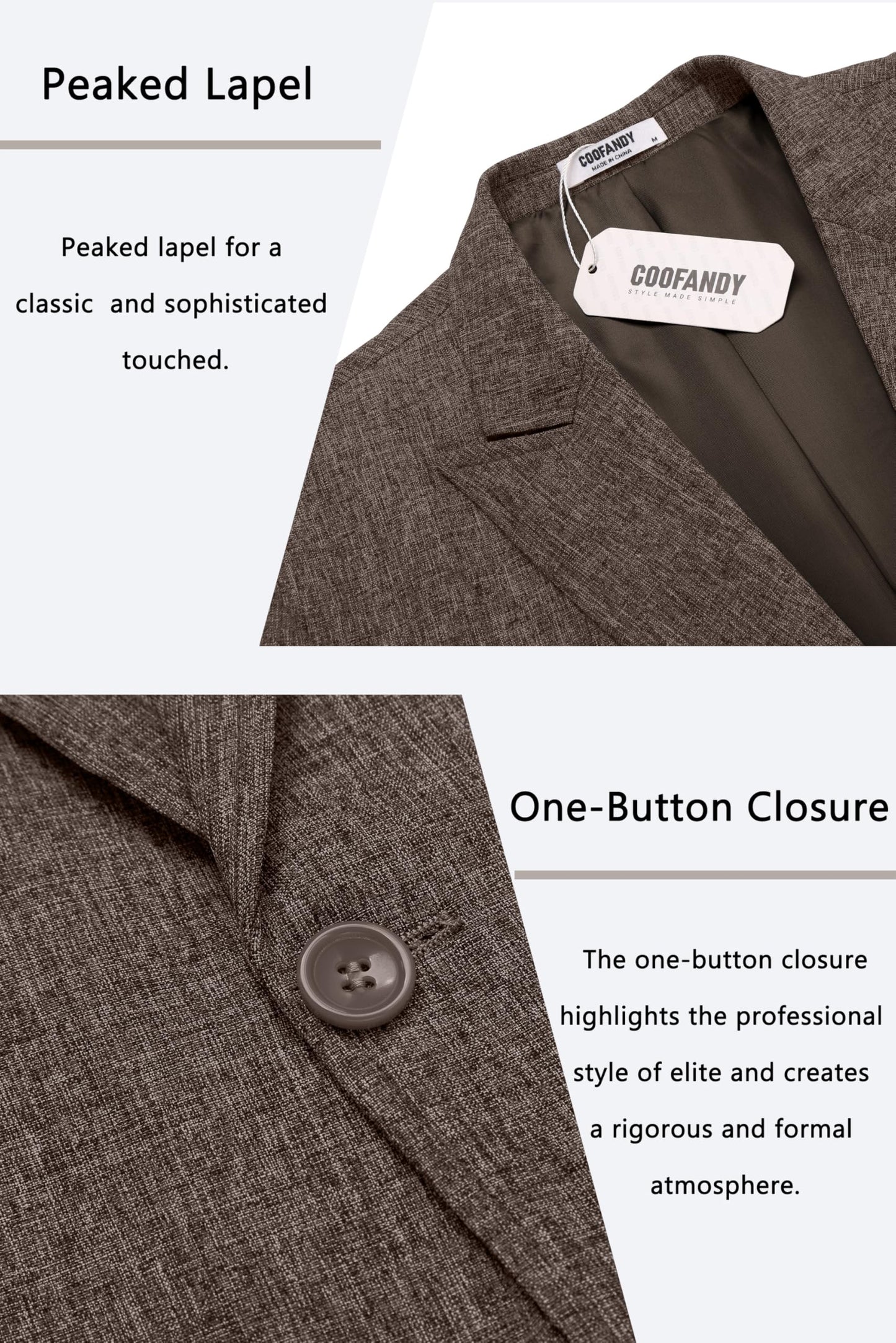 COOFANDY Men's Blazer Jacket Casual Long Sleeves One Button Sport Coat Lightweight Blazer Brown