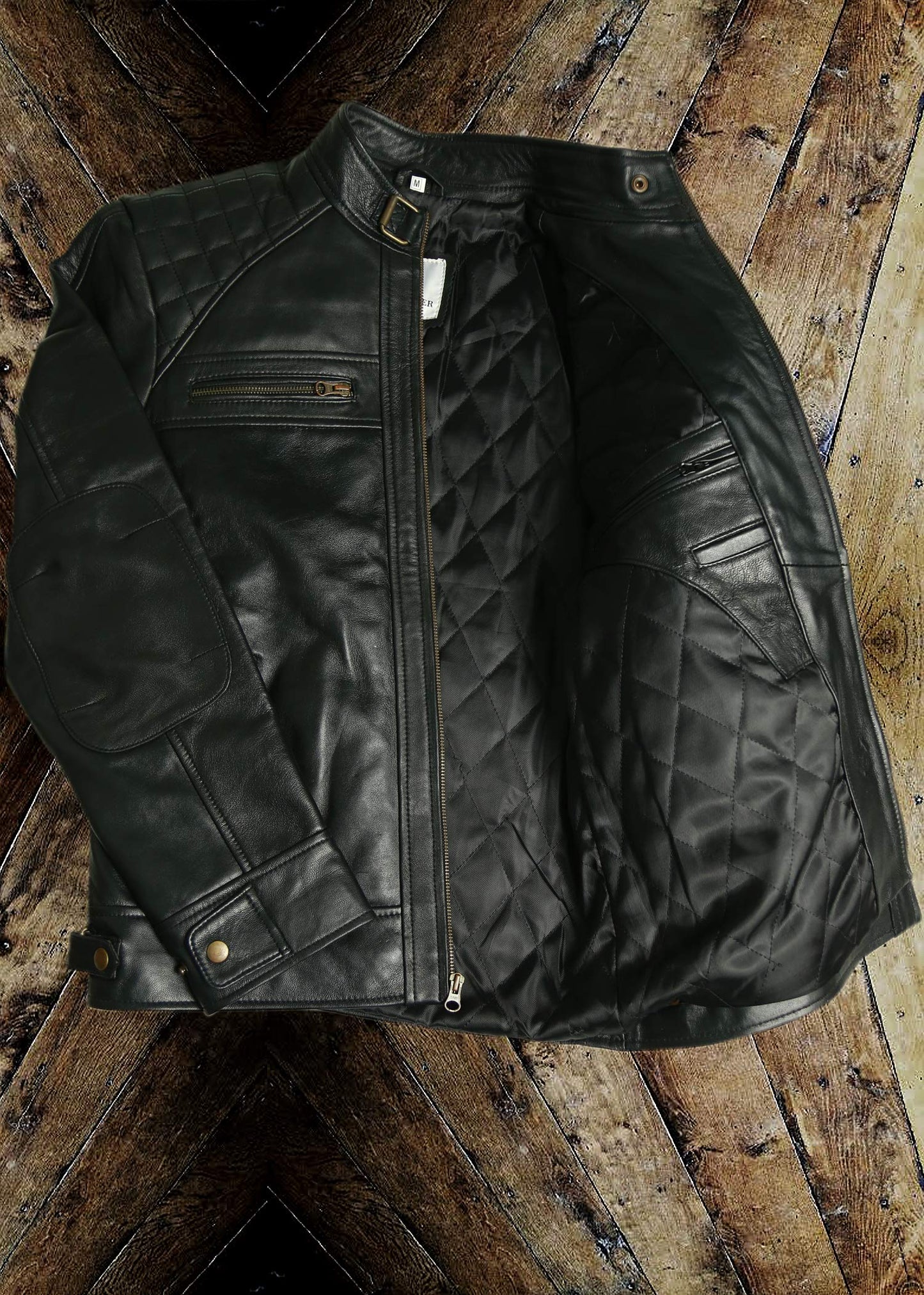 Mens Genuine Leather Biker Jacket Black | Vintage Brown Distressed Lambskin Motorcycle Jackets for Men (Black, Large)