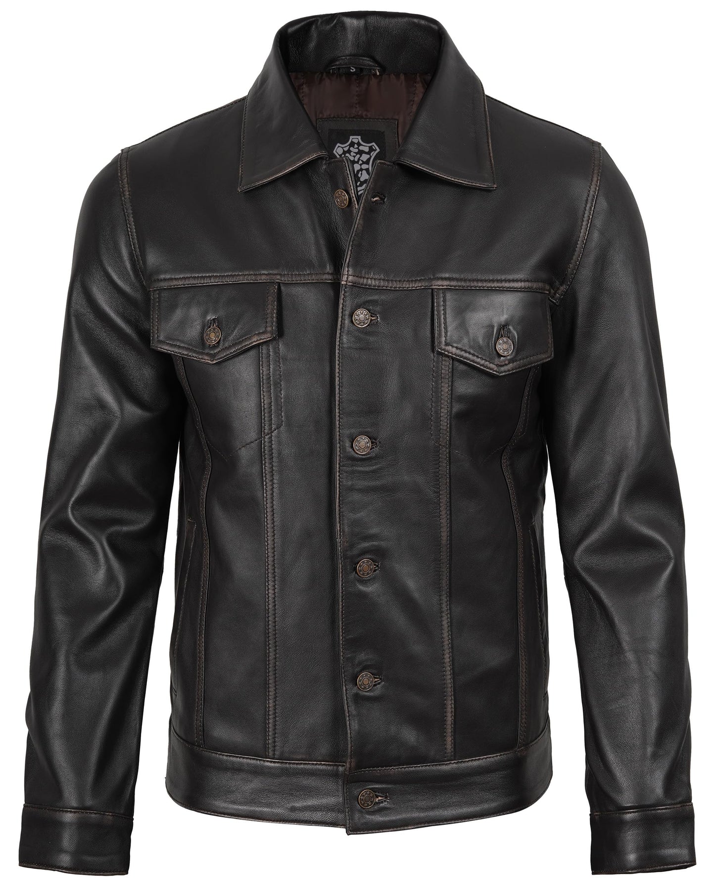 Blingsoul Trucker Leather Biker Jacket Men | [1107352] Fernando Ruboff, S