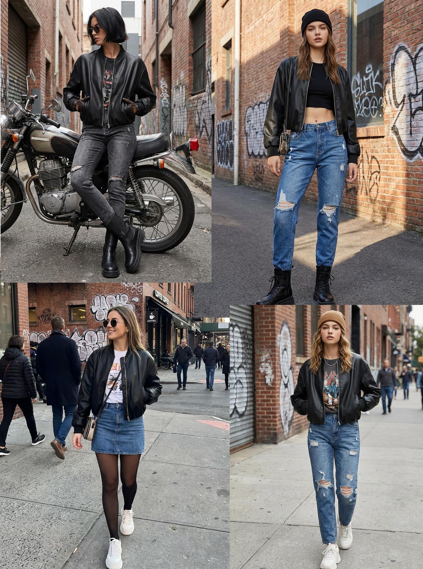Eliacher Pu Leather Baseball Jacket Women Crop (US 0-2)