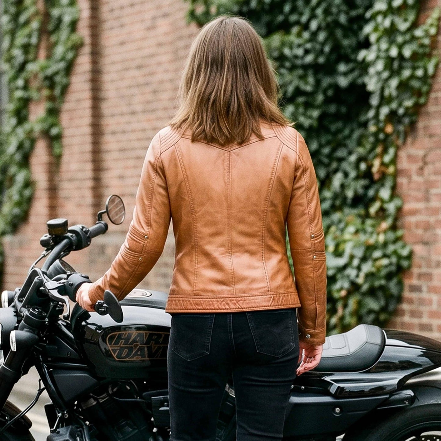 Leatherick USA Ladies Blair Cafe Racer Biker Jacket (Black & Tan) (US, Alpha, X-Large, Regular, Regular, Tan Brown)