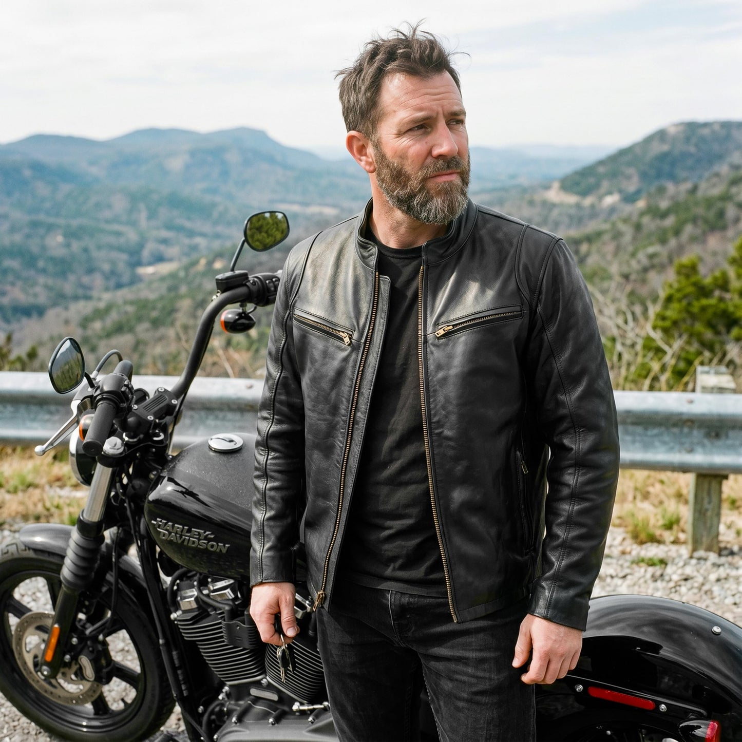 Leatherick Men's Genuine Lambskin Leather Motorcycle Jacket - Full-Grain Black Biker Jacket with Zipper and Multiple Pockets (US, Alpha, Medium, Regular, Regular, Black)
