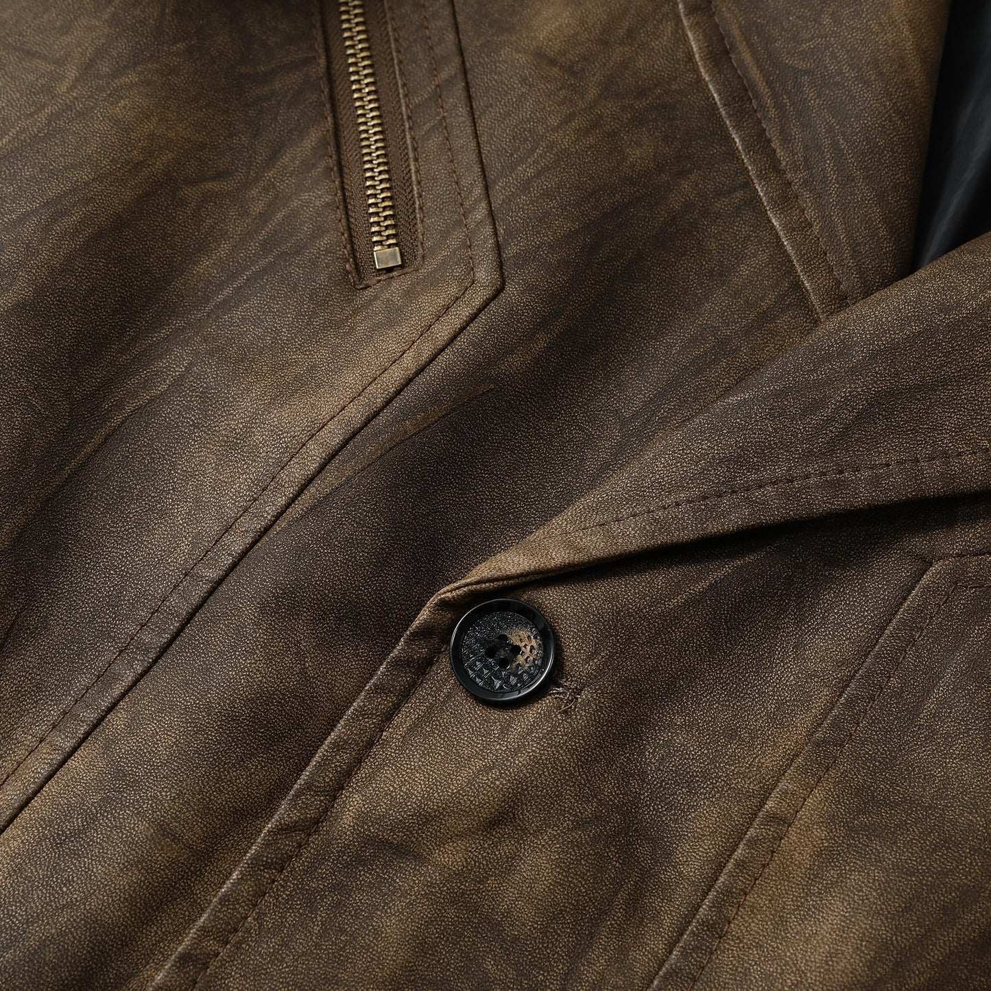 YFFUSHI Men's Vintage Faux Leather Blazer Jacket Brown