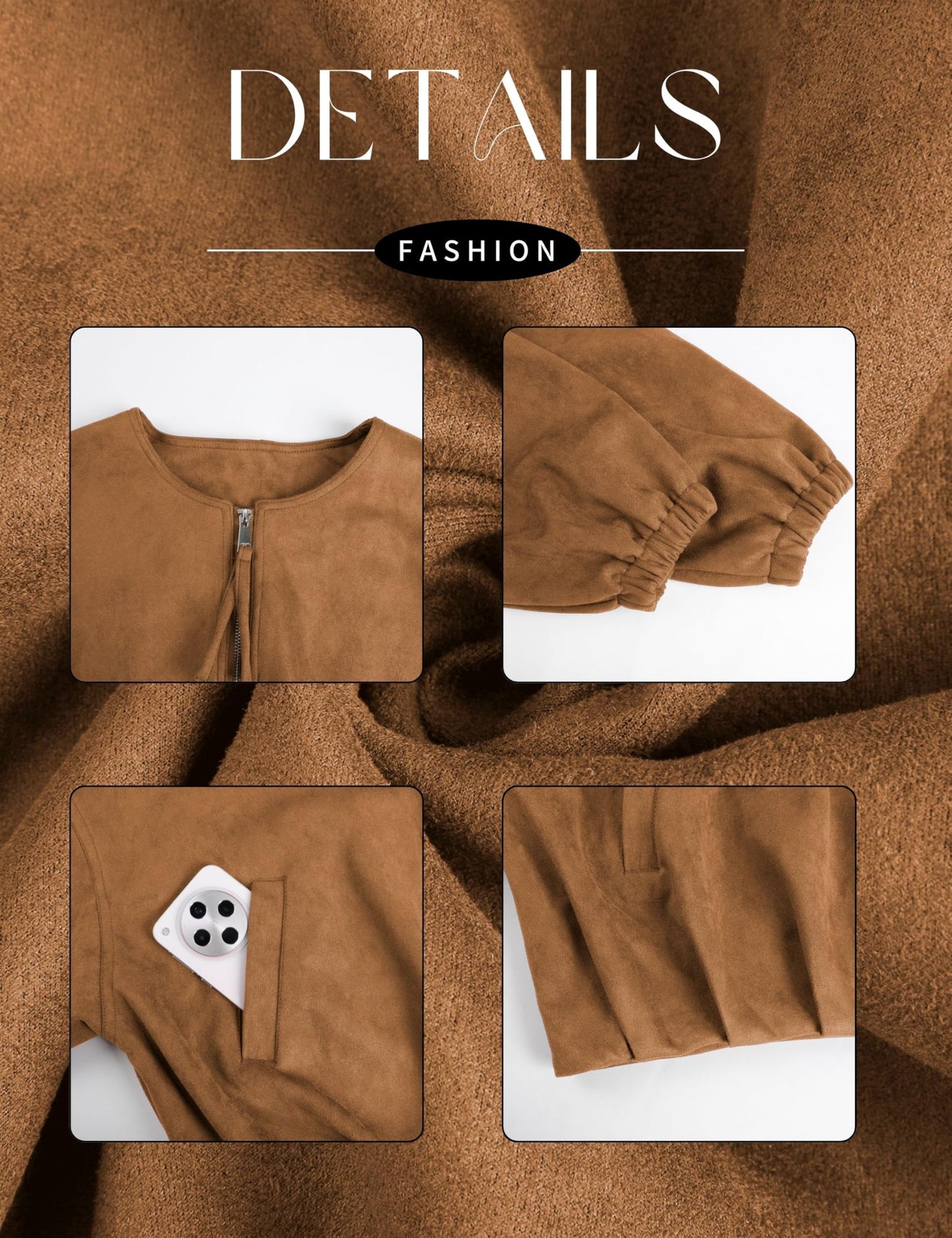 Tanming Womens Faux Suede Leather Jacket Casual Oversized Long Sleeve Zip Up Bomber Jackets Coats Outerwear(Brown-S)