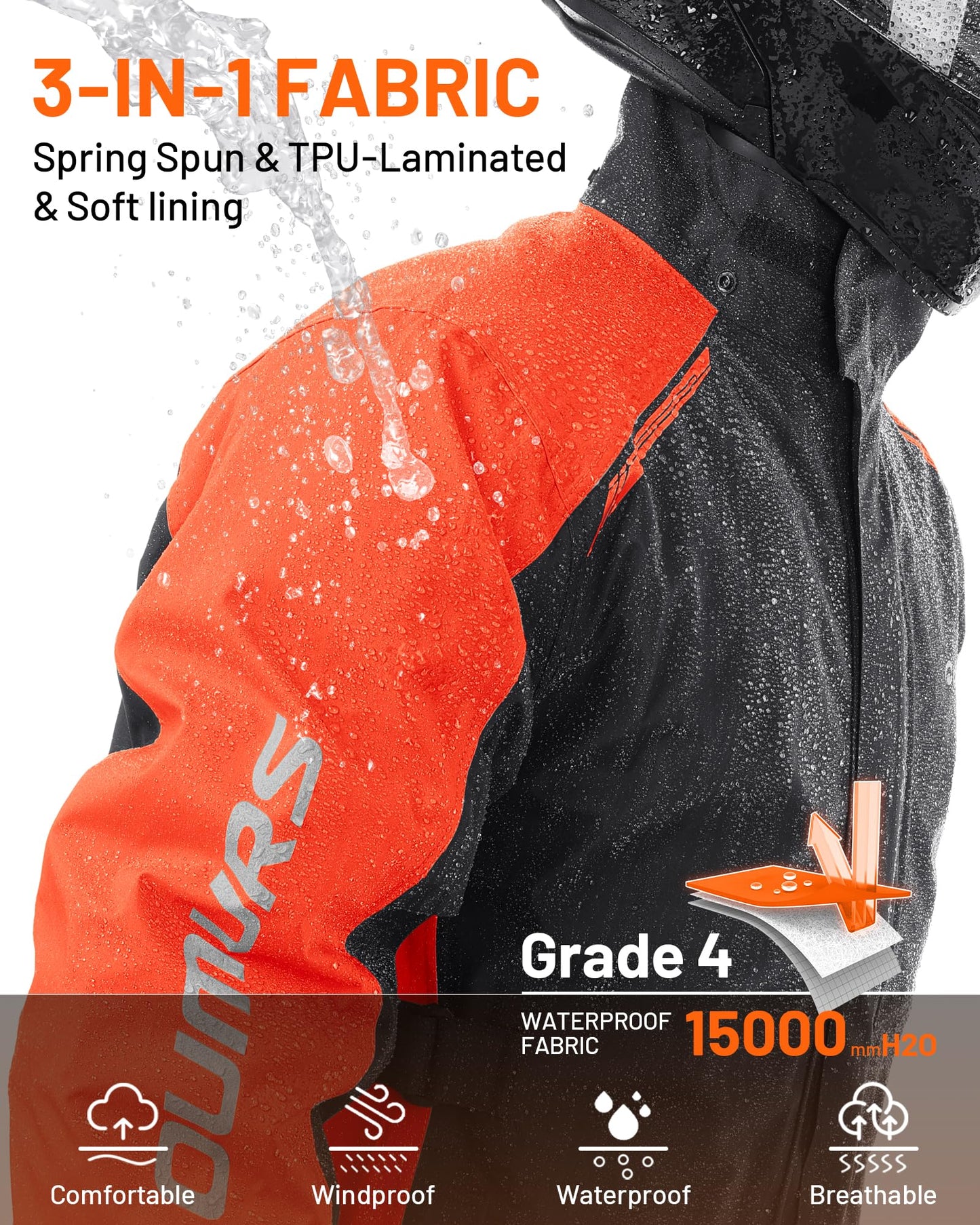 Oumurs Motorcycle Rain Suit - Waterproof Jacket & Pants for Men & Women, Lightweight Nylon, Reflective, Multi-purpose for Riding, Fishing, Golf, Hunting, Camping