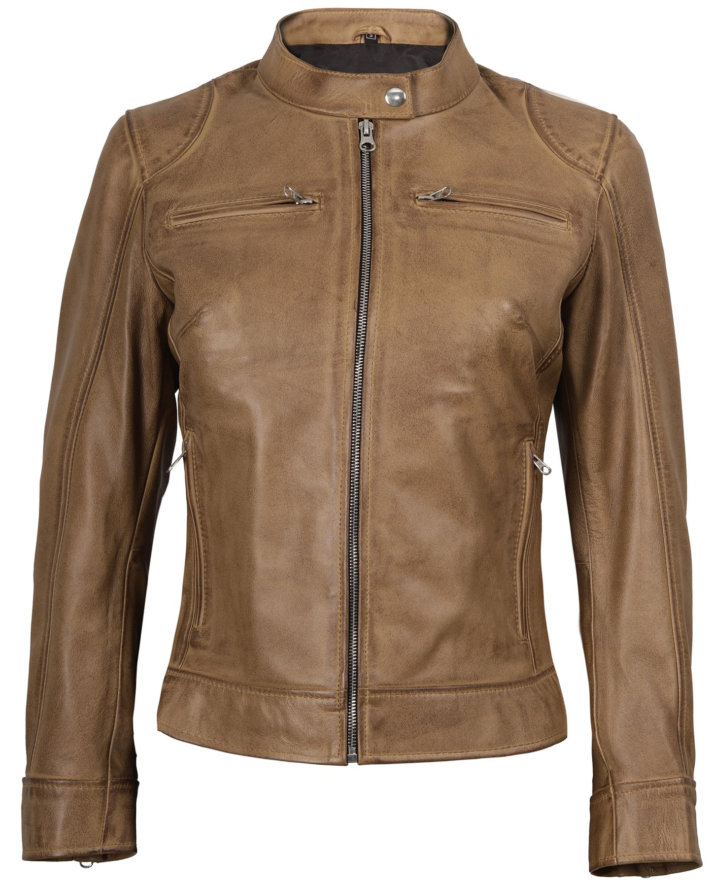 Decrum Leather Jacket Moto - Women Leather Jacket | [1326823] Ddge Camel, M