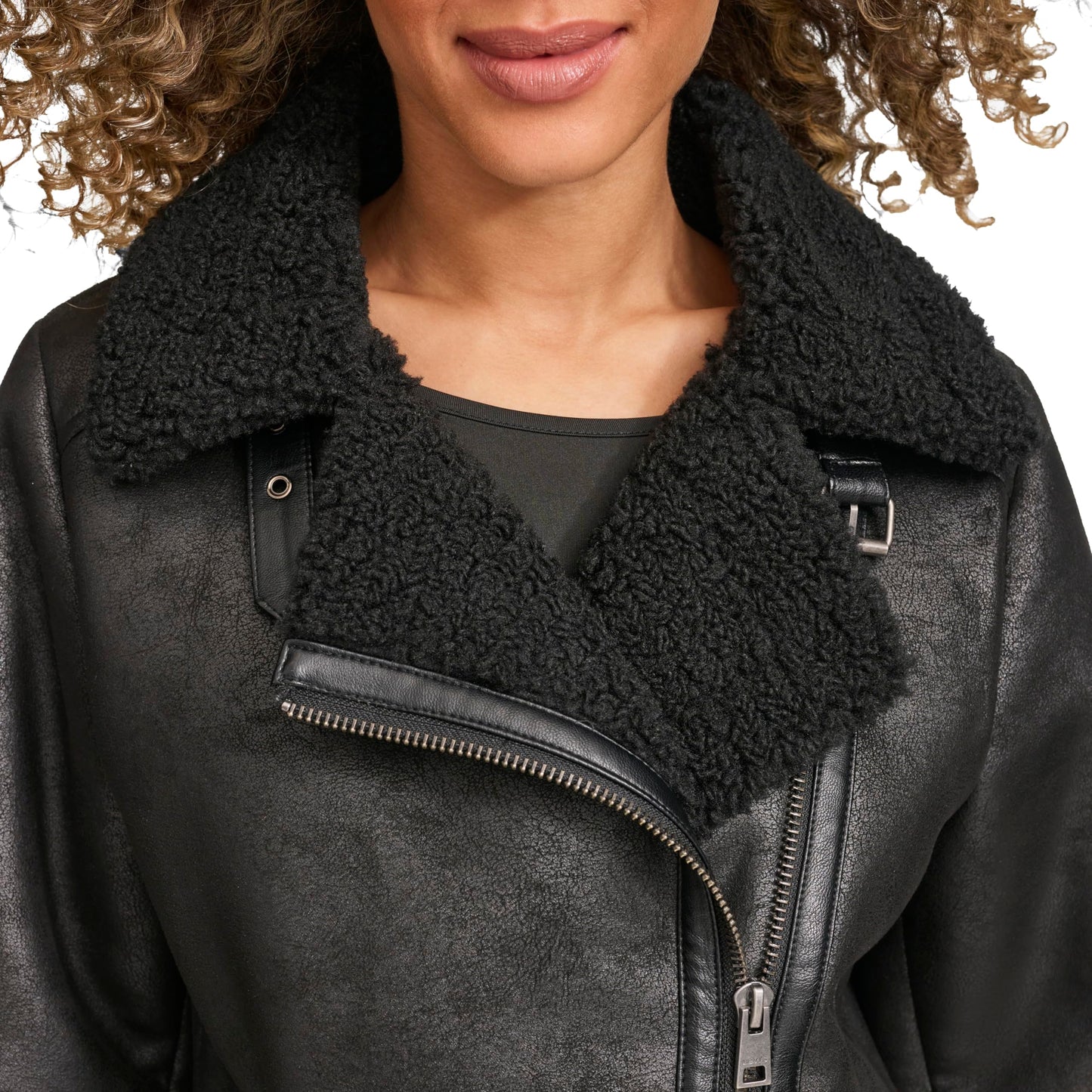 Levi's Women's Faux Shearling Moto, New Black, Medium