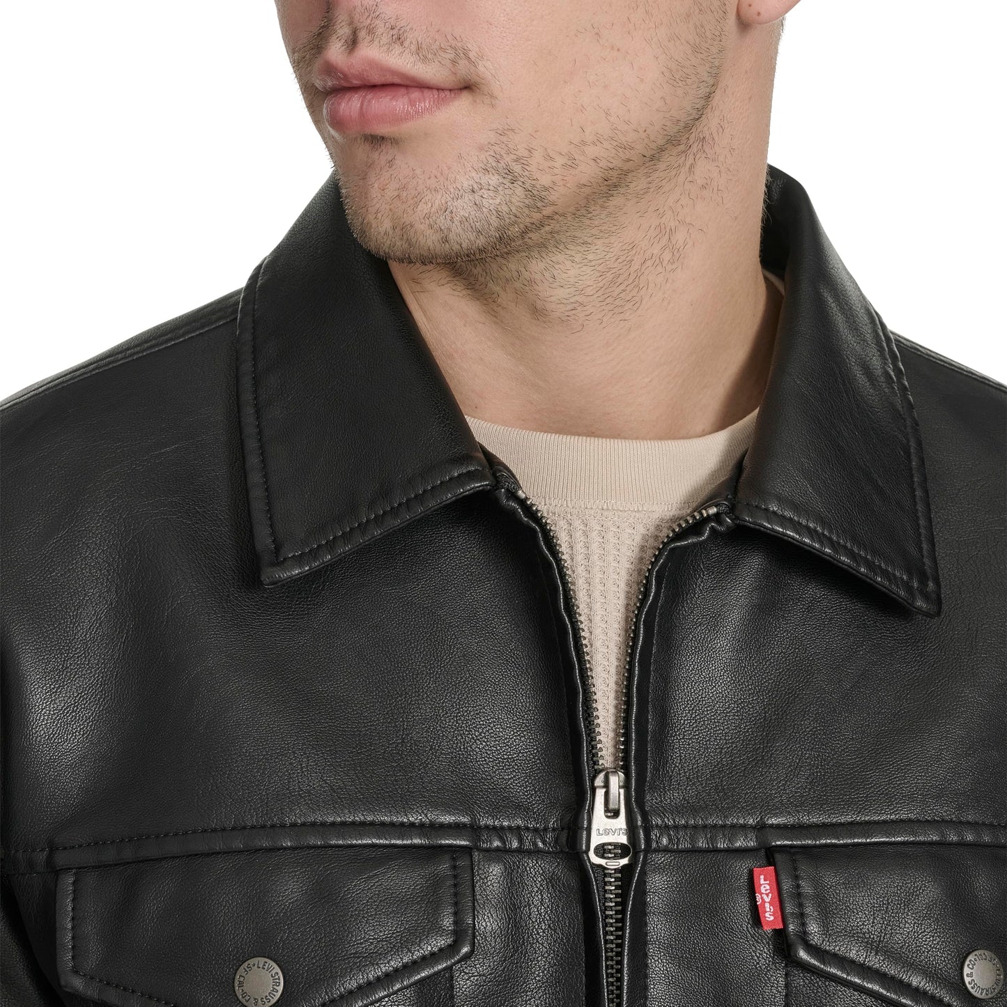 Levi's Men's Faux Leather Modern Trucker Jacket, Black, Medium