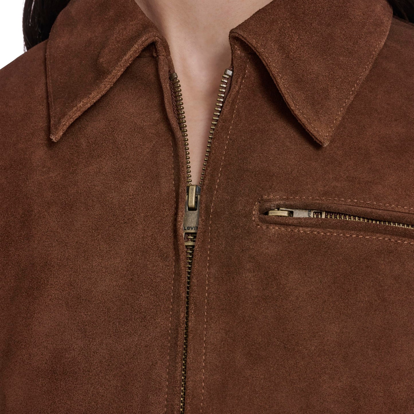 Levi's Women's Laydown Collar Jacket with Chest Zip, Maple Real Suede, Medium