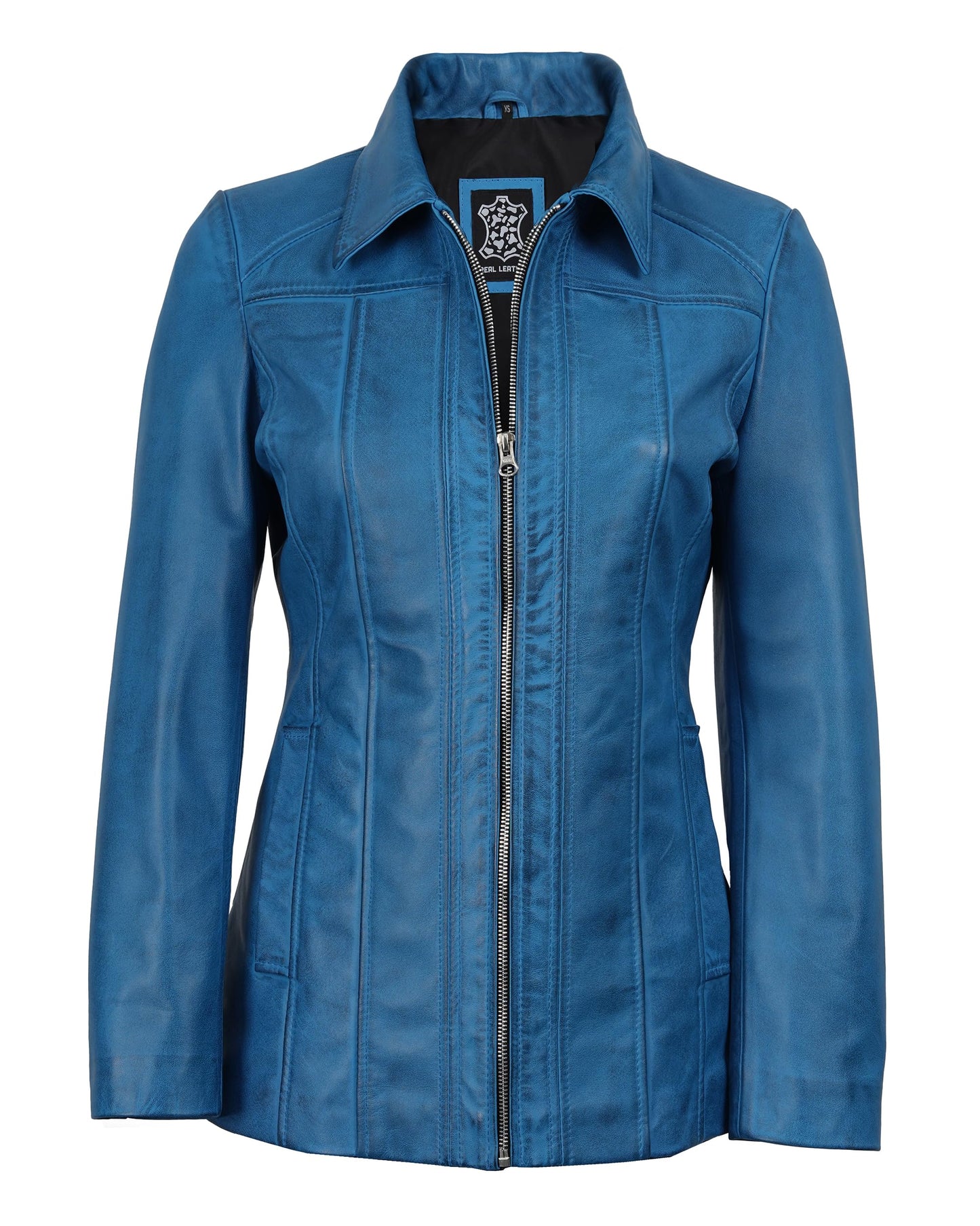 Decrum Leather Jackets for Women - Women Leather Jacket | [1332075] Marsha Blue Wax, XL