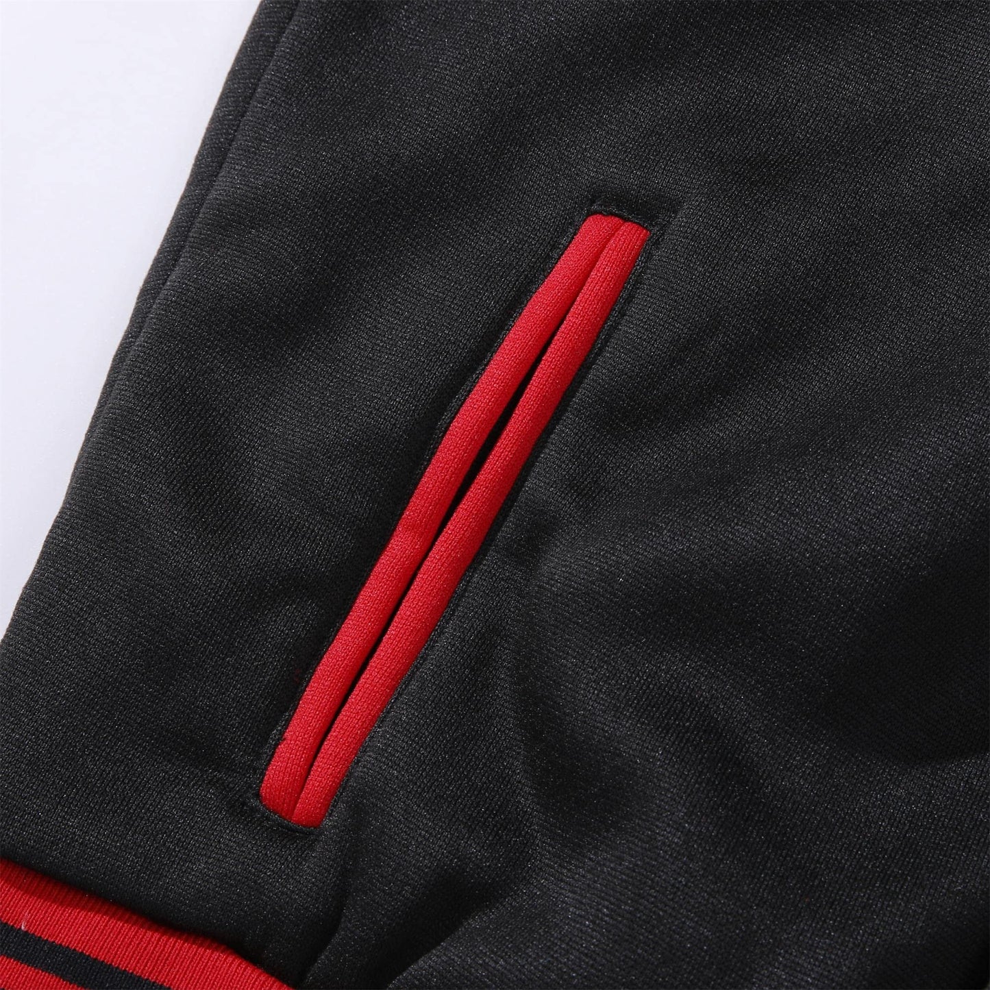 Mowbeat Women Baseball Jacket Varsity Uniform Unsex Adult Long Sleeve Baseball Shirt Casual Loose Cardigan Men's Track Jacket (Black-Red,XL)