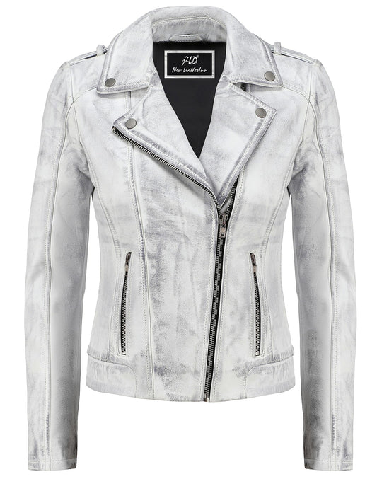 Jild Biker Style Vintage Leather Jacket Women - Casual Fashion Motorcycle Zip-Up Lightweight Coat Collar Women Leather Jacket (White-XXL)