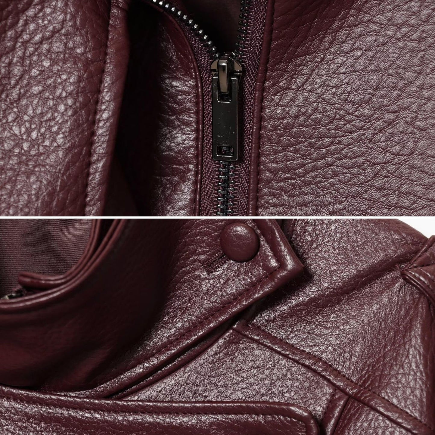FindThy Women’s Oversized Faux Leather Jacket Casual High Collar Long Sleeve Zip Up Fall Fashion Motorcycle Coats(4201-Burgundy-S-LB)