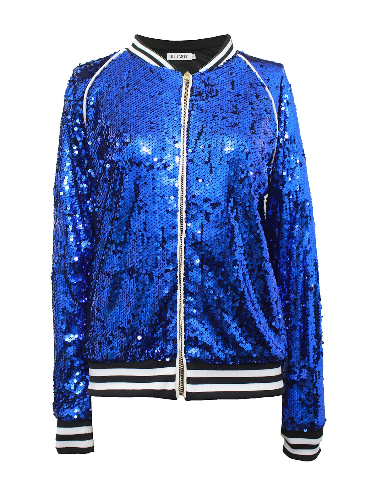SHINEVAN Zip Up Sequin Bomber Jacket Lightweight Coat Daily Party Royal Blue Medium