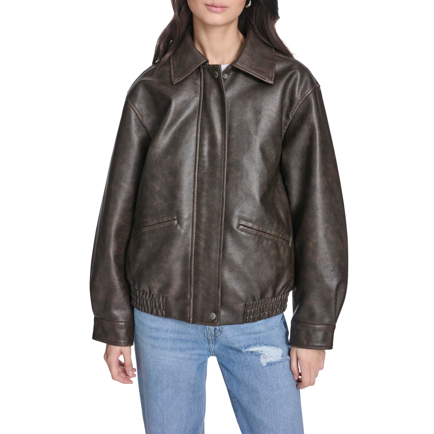 Levi's Women's Faux Leather Relaxed Fit Bomber, Brown, Medium
