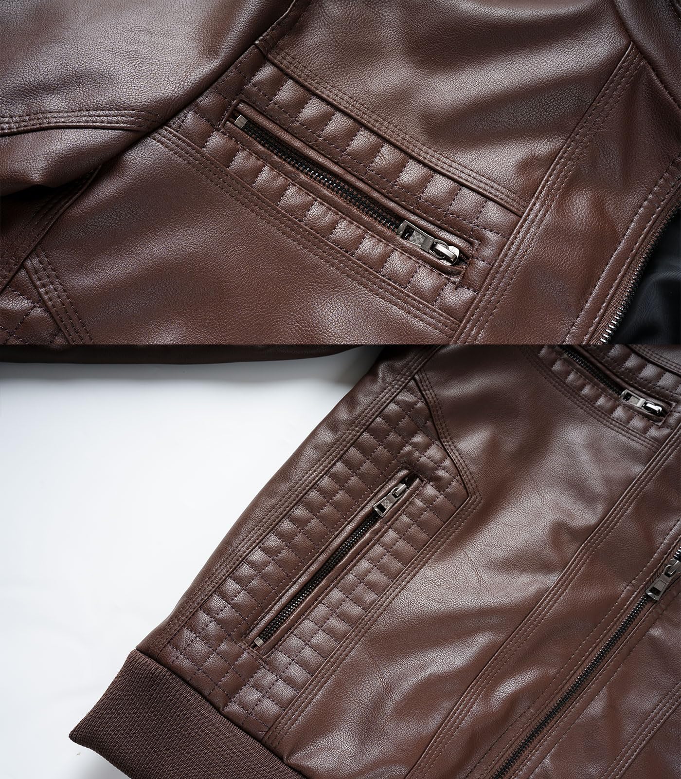 INVACHI Men's Leather Jacket Motorcycle Bomber Jacket Windproof PU Vintage Jacket with Removable Hood (US, Alpha, Large, Regular, Regular, Coffee)