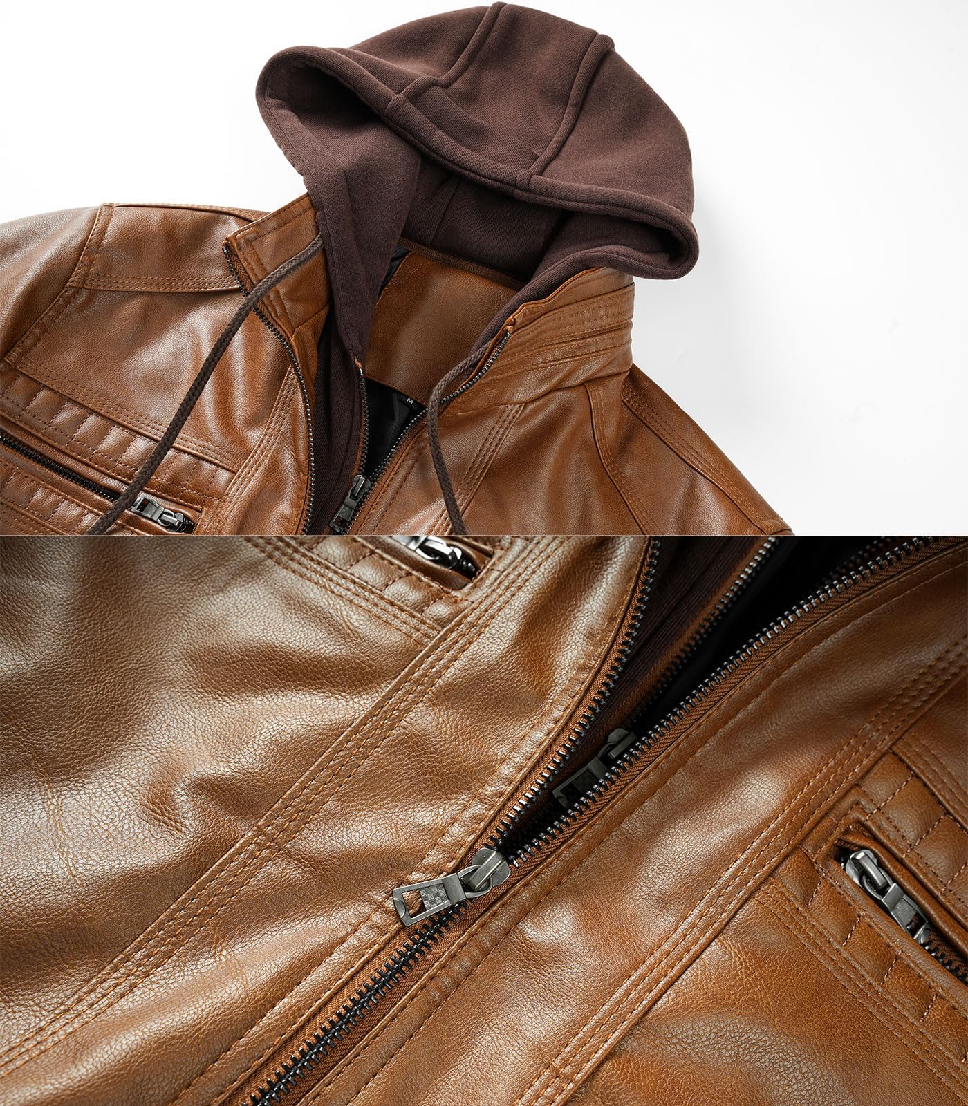 INVACHI Men's Faux Leather Motorcycle Jacket with Removable Hood
