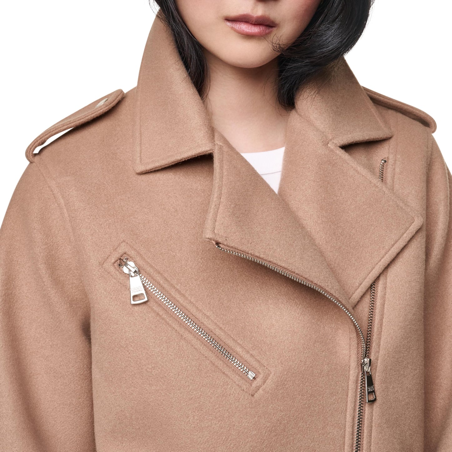 DKNY Women's Assymetrical Zip Front Moto Jacket, Woodsmoke, Medium