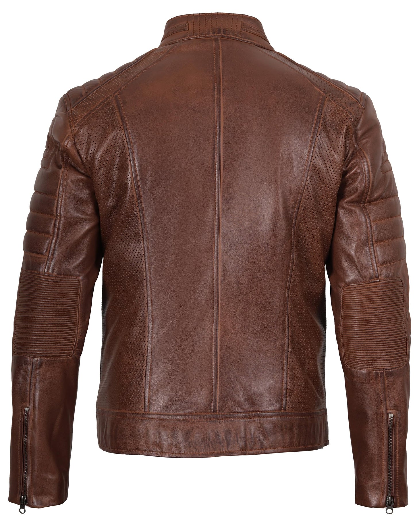 fjackets Men's Cafe Racer Leather Jacket - Austin Brown [1100064] L