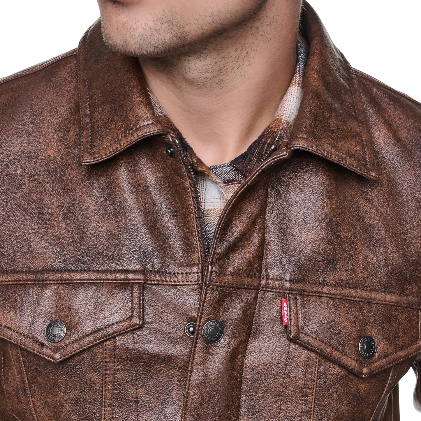 Levi's Men's Faux Leather Classic Trucker Jacket, Caramel, Large
