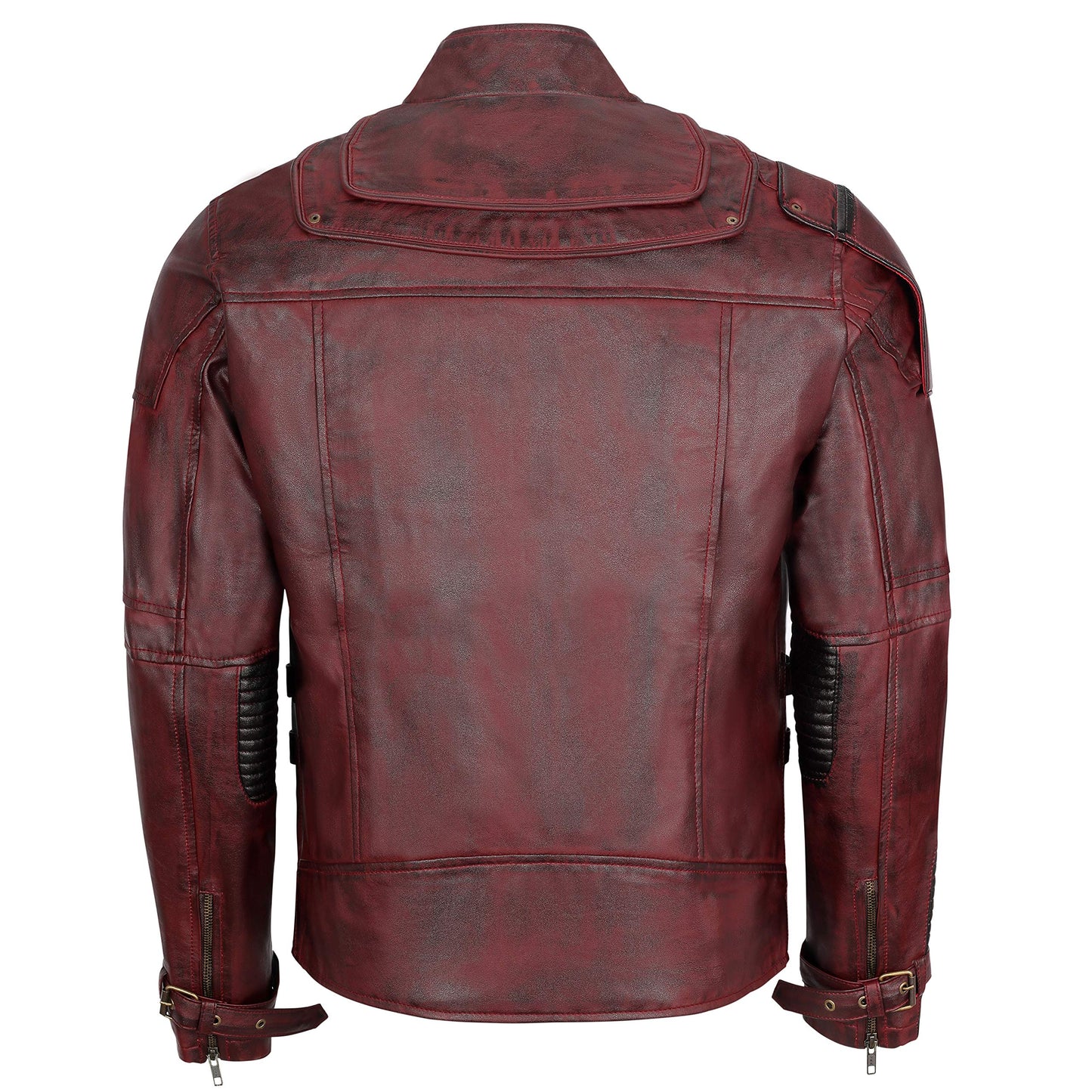 Decent Fashion Mens Distressed Red Maroon Leather Jacket (Small, Faux Wax)