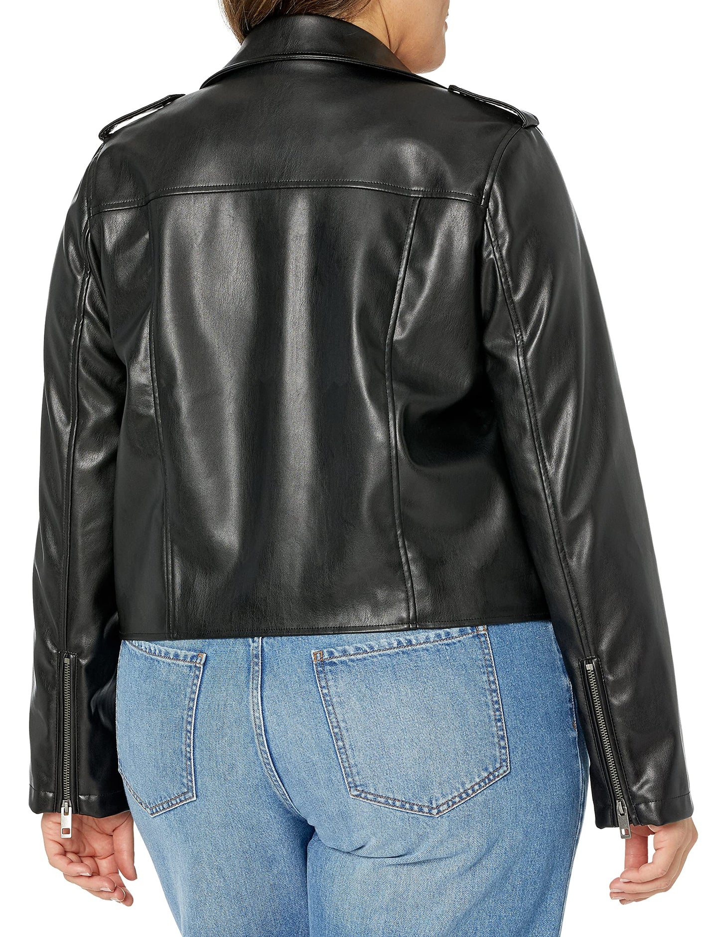 The Drop Women's Heather Faux Leather Moto Jacket, Black, XXL, Plus Size