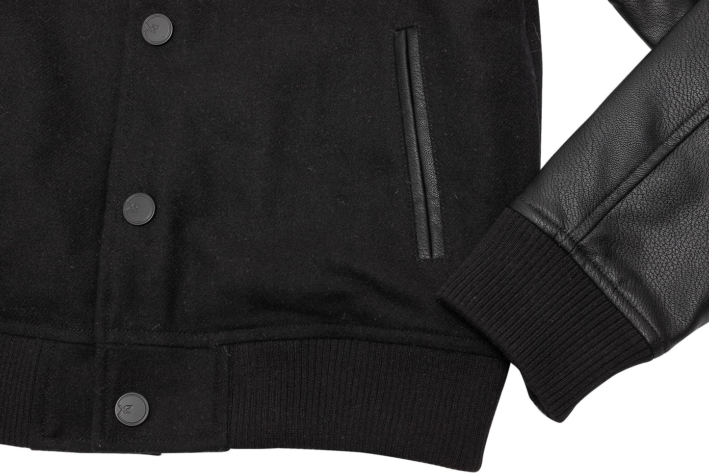 X RAY Boys Outerwear Coat with Faux Leather (S - XL), Wool Varsity Bomber Jacket for Kids W/Grainy PU Sleeves, Black - Varsity, Medium
