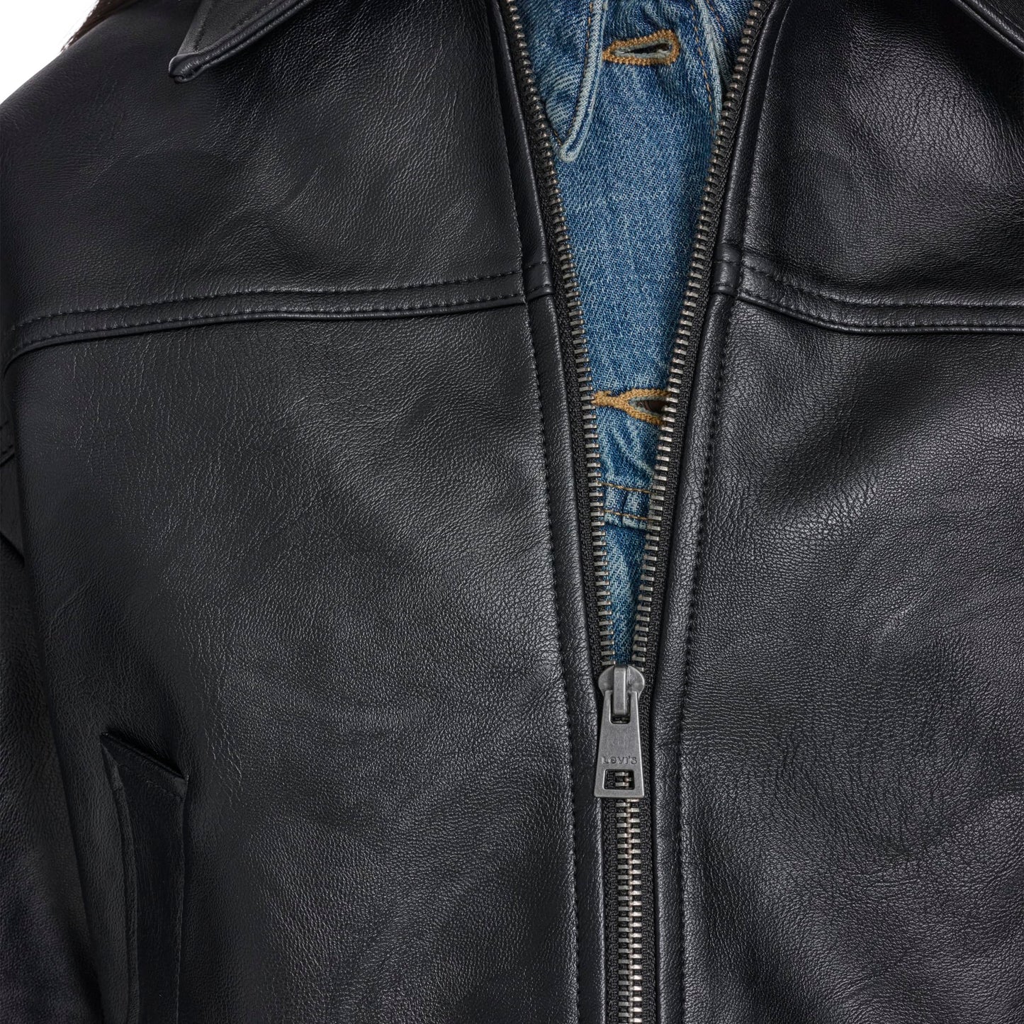 Levi's Women's Relaxed Fit Zip Front Jacket, Black Faux Leather, X-Large